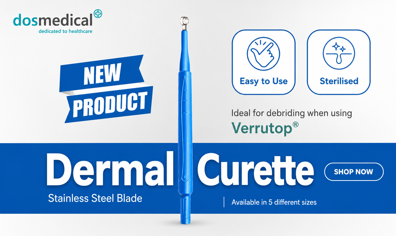 Image of a professional instrument called dermal curette, a precision tool used for safely scraping and removing warts or other skin lesions during Verrutop treatment.